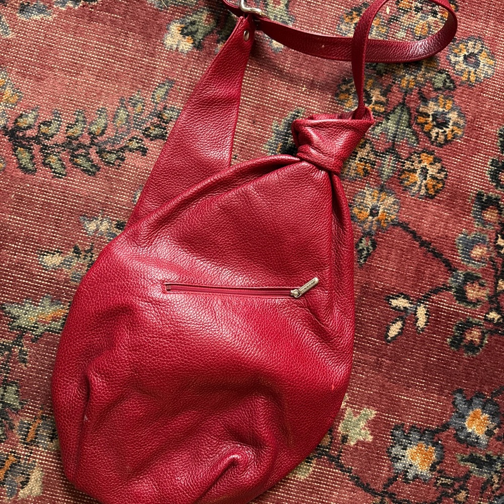 Groom Paris Leather Sculptural Sling Bag Backpack Red